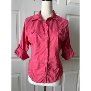 Guess Jeans Y2K Fitted Button Down Shirt Hot Poppy Pink Womens Size Large Barbie